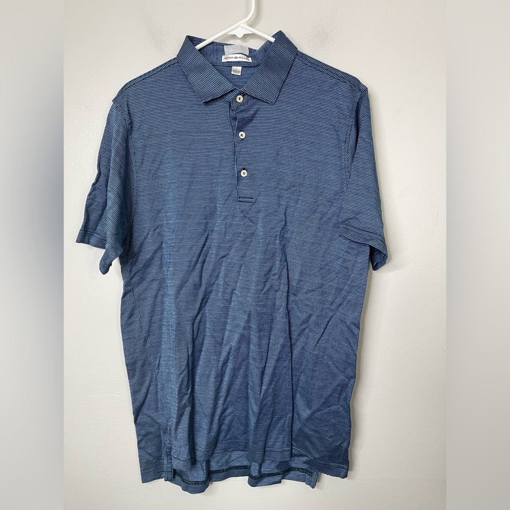 Peter Millar Blue Striped Cotton Knit Jersey Go Polo Shirt Mens Size L